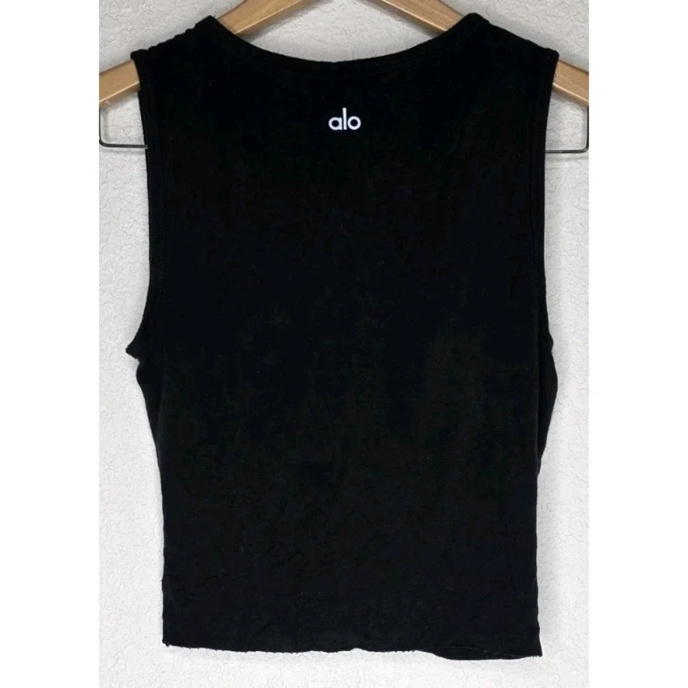 Alo Yoga Black Cover Crop Tank S Twist Knot Front Active Pilates Sleeveless